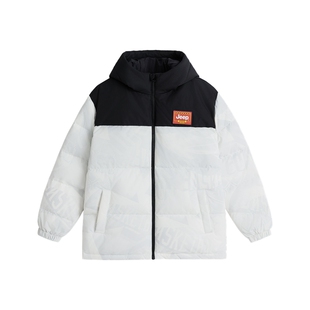 Jeep吉普童装男童羽绒服冬季保暖儿童三防连帽面包服新款撞色外套
