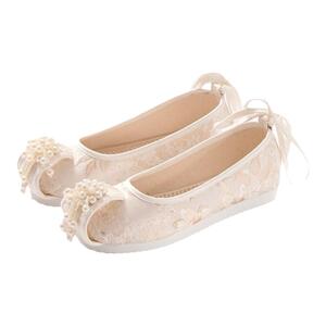 汉服鞋女明制原创绣花鞋珍珠古风鞋淡雅平底布鞋唐制明制织金缎面