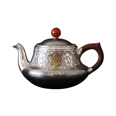 纯银时代足银錾刻泡茶壶