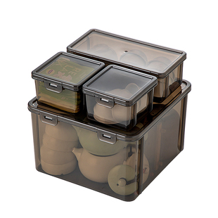 茶具茶杯收纳盒防尘透明公道杯盖碗杯子置物架功夫茶壶带盖整理箱