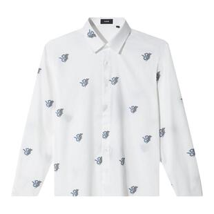 RARE威雅男装奥莱满版千鸟格闪电双R剪线提花白色衬衫