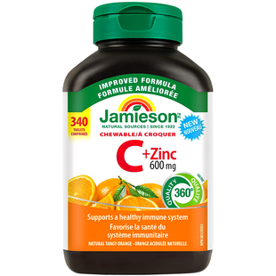 Jamieson健美生维生素C咀嚼片VC片维他命锌内服儿童成人维C免疫力