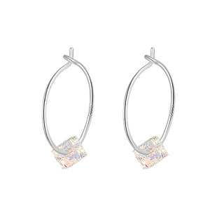 999纯银耳圈水晶方块耳环女气质2025年新款潮耳坠简约ins风耳饰品