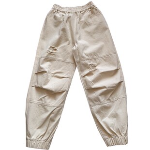 休闲裤女ins潮欧货2022春款女裤破洞宽松今年流行爆款裤子九分裤