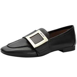 Nine West/玖熙金属方扣乐福鞋女深口单鞋平底一脚蹬通勤百搭女鞋
