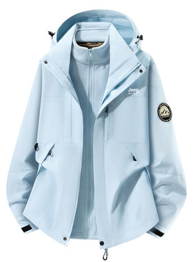 JEEP冲锋衣套装男女款春秋三合一冬季防风防水登山服外套一整套
