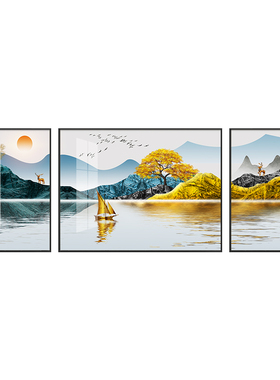 新中式客厅沙发背景墙装饰画三联