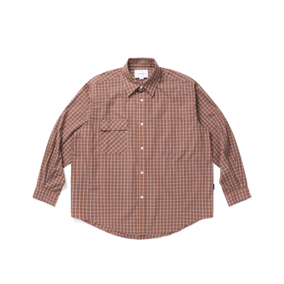 Vavu日系双口袋格子长袖衬衫