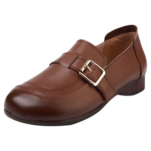 头层牛皮鞋子女乐福鞋春夏新款一脚蹬牛筋软底妈妈鞋真皮大码单鞋