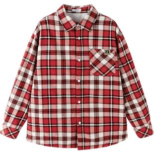 巴拉巴拉男童加绒衬衫中大童宝宝格子衬衣冬季新款童装儿童打底衫