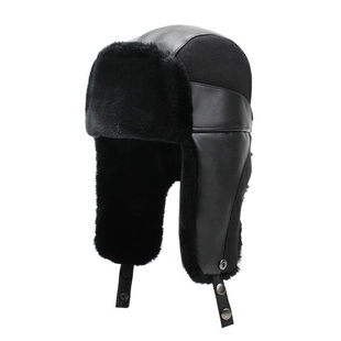 中老年男士皮面雷锋帽冬季保暖东北加绒棉帽子户外防水风雨滑雪帽