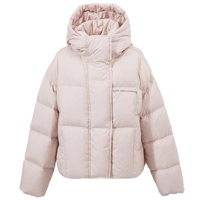 热风女款连帽加厚泡芙短款鹅绒服