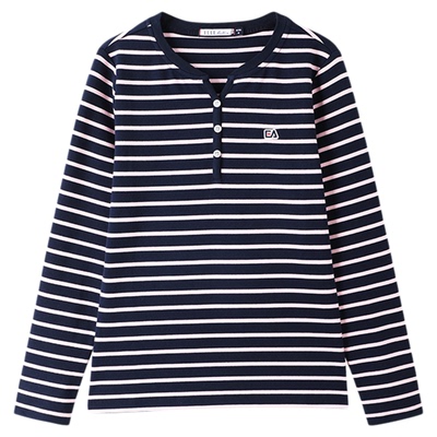ELLEACTIVE休闲条纹Y型领打底衫