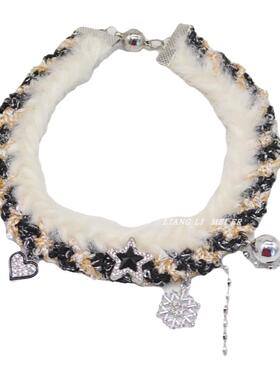 毛绒女镶钻雪花爱心项链毛衣链