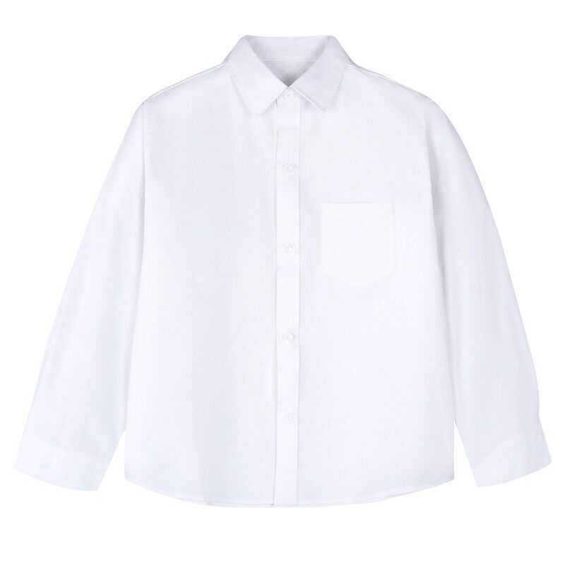 儿童长袖白衬衫男童女童黑色西裤套装白色春秋衬衣免烫校服演出服