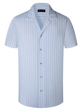【初夏新品】棉麻混纺古巴领短袖衬衫男士条纹休闲复古夏季衬衣