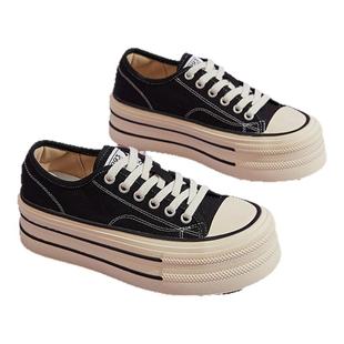 星期六真皮帆布鞋女2025秋新款小白鞋子爆款秋款厚底松糕鞋板鞋