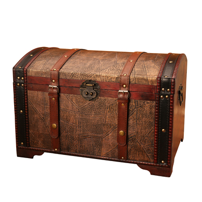 复古带锁木质玩具海盗老式储物箱