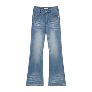 橘子树在哪儿高腰竹节猫须微喇牛仔裤女冬设计感直筒显瘦水洗裤子