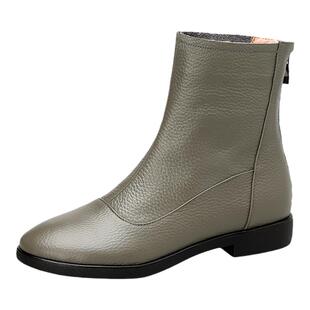 雅梦纤足真皮马丁靴女英伦风春秋单靴弹力瘦瘦靴女软皮加绒短靴