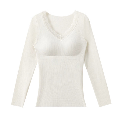 女士修身秋衣带胸垫一体打底内衣