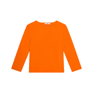 FUNKYFUN 2025AW 方领设计黑白橙三色弹力修身九分袖正肩T恤