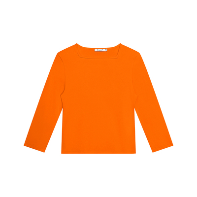 FUNKYFUN 2025AW 方领设计黑白橙三色弹力修身九分袖正肩T恤