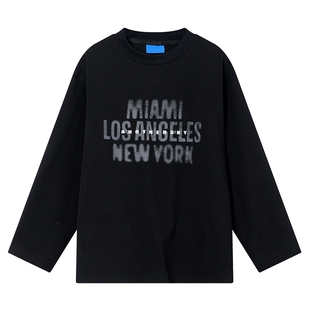 男大童春秋黑色潮酷长袖t恤2026新款青少年儿童春季宽松街舞上衣