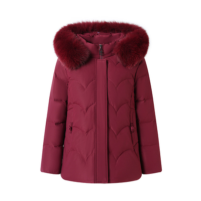 雅鹿短款白鸭绒真狐狸毛领羽绒服