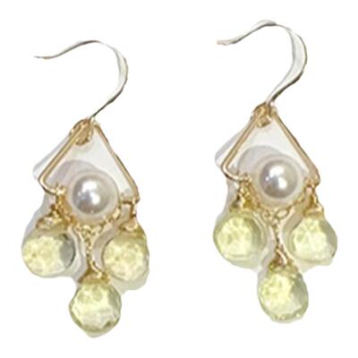 精致天然柠檬黄水晶包金流苏耳环