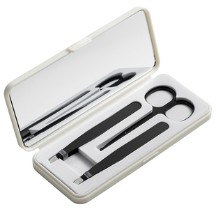 眉夹3件套拔胡子眉毛专用夹子假睫毛夹眉毛夹多功能镊子便携带镜