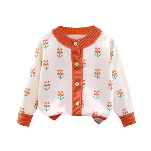史努比秋冬女童碎花针织开衫毛衣女宝套头圆领小清新撞色加绒上衣