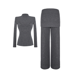 大婷婷 冬季新款高领上衣高腰微喇休闲裤遮肉显瘦套装DT1779