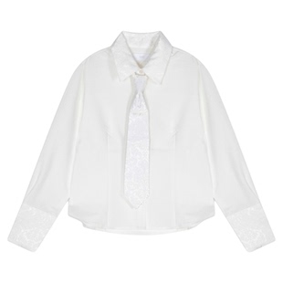 HARE衬衫女2026春季新款气质简约拼布领带休闲长袖上衣590579