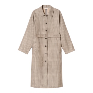 PSALTER诗篇学院风长款单排扣格纹风衣外套2025秋款