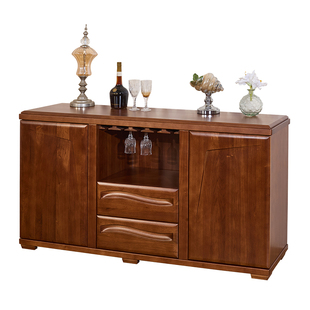 顺心家具实木餐边柜靠墙一体储物柜胡桃楸木现代中式矮柜落地柜