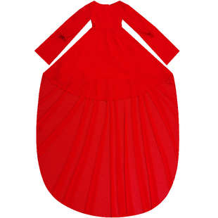 拍照好看复古v领红色大摆雪纺系带连衣裙女海边度假裙拖尾长裙子