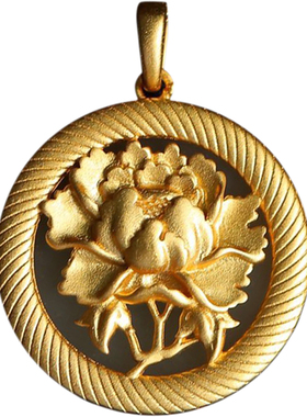 溪上和田玉鎏金复古牡丹花无事牌平安扣吊坠气质s925银镀真金项链