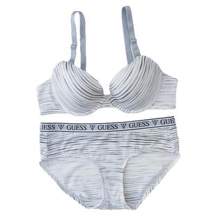 韩国原单浅灰色白色条纹速干透气舒适聚拢上托带钢圈文胸套装