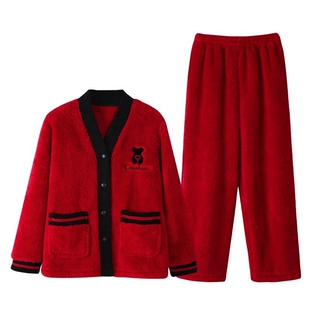 珊瑚绒睡衣女冬季2026新款本命年高级感大红色加厚加绒保暖家居服