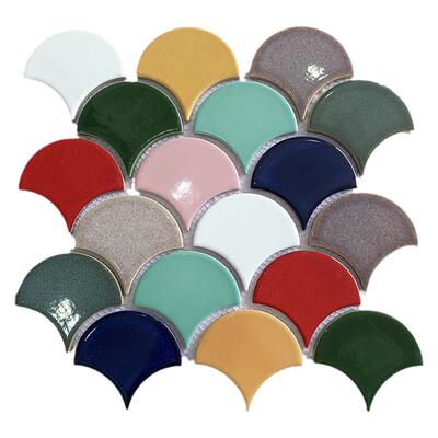 鱼鳞砖扇形网红奶茶饭酒店马赛克陶瓷卫生间浴室厨房玄关背景墙砖