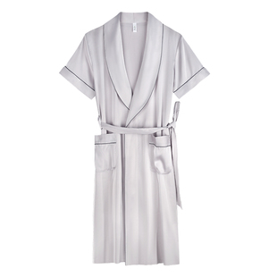 轩靓睡袍男士夏季薄款冰丝短袖睡衣夏天大码浴袍仿真丝绸家居服男