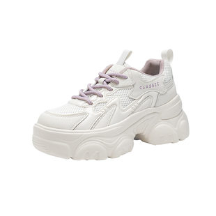 依思q厚底老爹鞋女款2026春季新款白色轻便休闲增高鞋百搭运动鞋