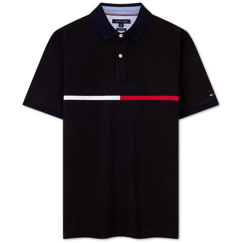 【撞色织带】Tommy春夏男装珠地网眼潮流休闲翻领合身短袖T恤POLO
