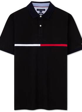 Tommy男装纯棉拼色织带POLO衫