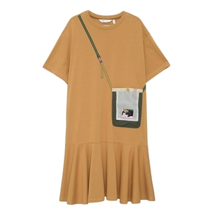 MOVEUP幻走纯棉连衣裙2025夏季新款针织宽松显瘦创意口袋鱼尾裙女