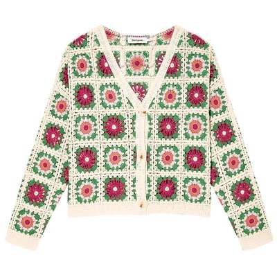 Desigual彩色编织镂空钩针开衫波西米亚风女士针织衫