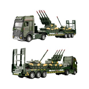 加长合金拖头半挂平板拖车模型仿真坦克大炮运输车儿童男孩玩具车