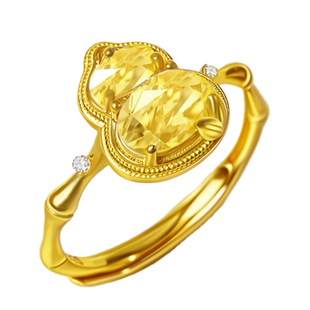 宫里上新黄水晶戒指女款纯银葫芦指环天然黄色水晶生日礼物送妈妈