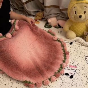 渐变色玫瑰花束毯子毛线手工diy编织毛毯午睡盖毯羊绒雪妃尔礼物